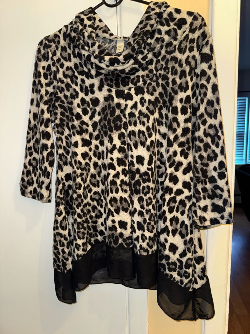 Dress Barn Black and White Leopard Print Cowl Neck Tunic